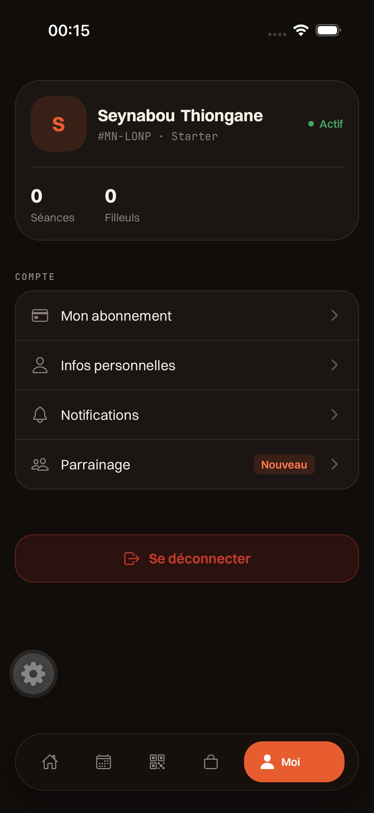 App Digital Fit — profil du membre, abonnement et parrainage