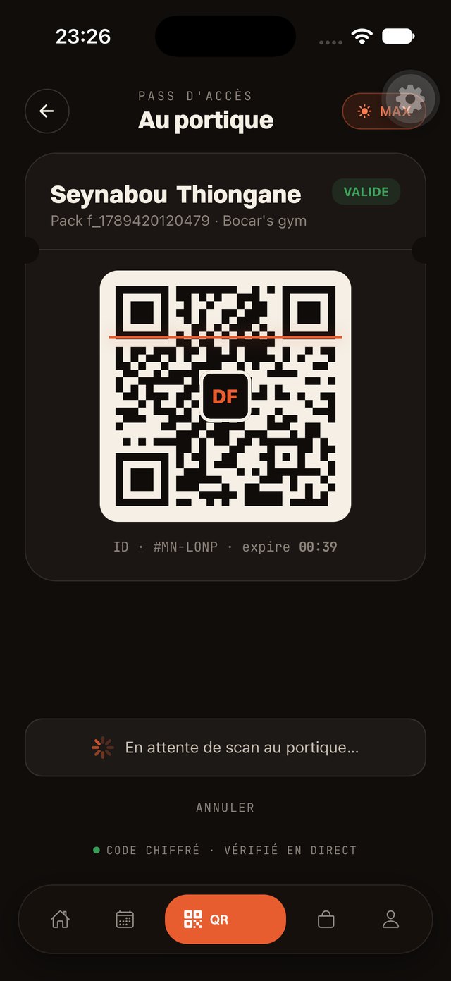 App Digital Fit — pass d'accès avec QR code au portique