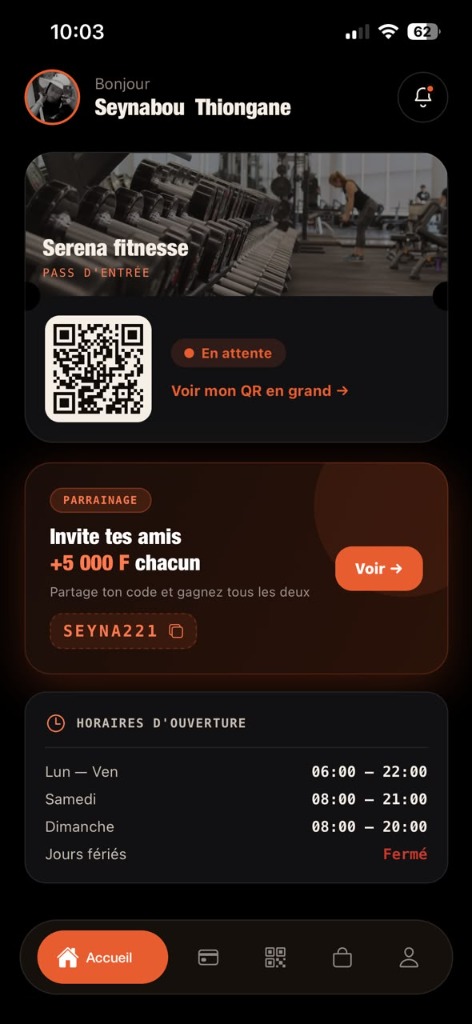App Digital Fit — écran d'accueil
